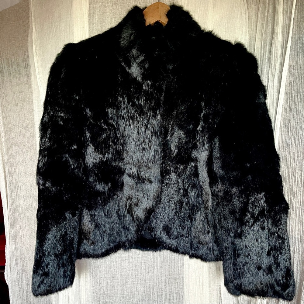 Elegant Black Rabbit Fur Jacket